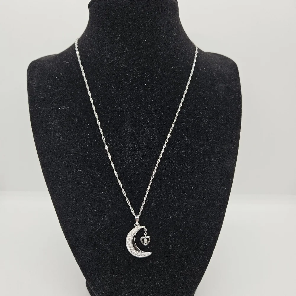 sterling silver Daughter moon and heart necklace with diamond chip BGE 925